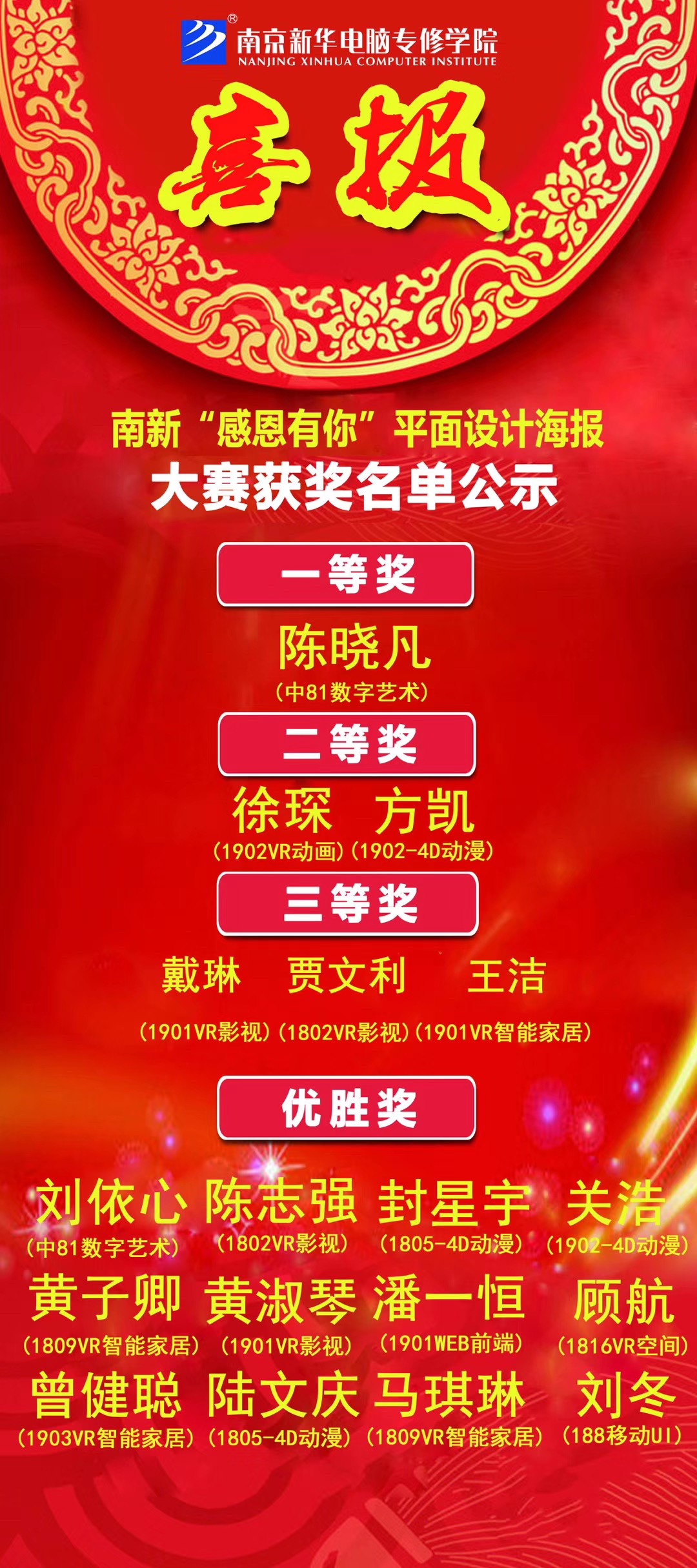 咻！前方為您發(fā)來南京新華“感恩有你”平面海報(bào)設(shè)計(jì)大賽的獲獎(jiǎng)捷報(bào)啦！